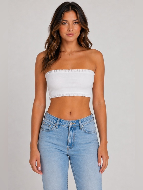Forever 21 Other - Forever 21 White Ribbed Strapless Bandeau/bathing suit top